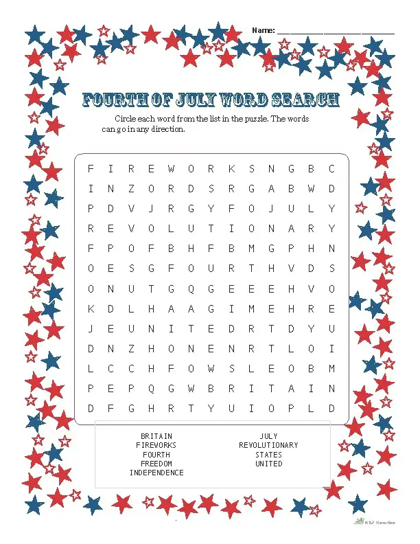 Sixteen 4th Of July Word Search Puzzles Kitty Baby Love