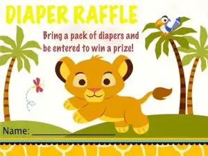 Lion King Baby Shower Diaper Raffle