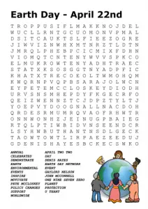 Earth Day Word Search Challenging