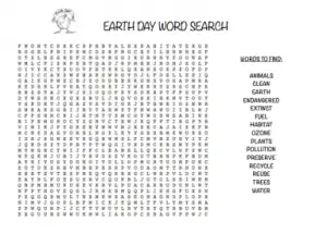 Earth Day Word Search Elementary