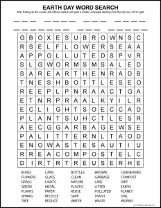 Earth Day Word Search Free Printable