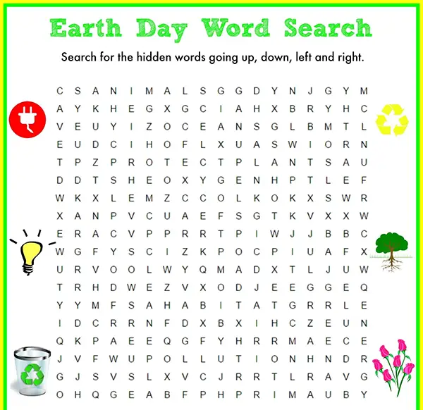 20 Earth Day Word Searches Kitty Baby Love