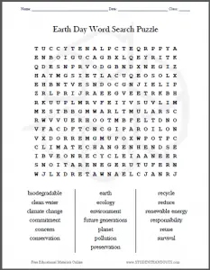 Earth Day Word Search to Print