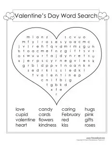 Printable Valentine Word Search Puzzles