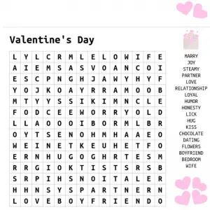 Valentine Word Search Games