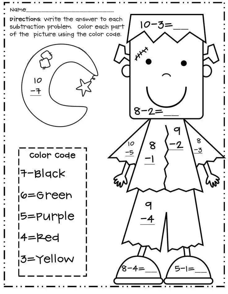34 color by number addition worksheets kitty baby love