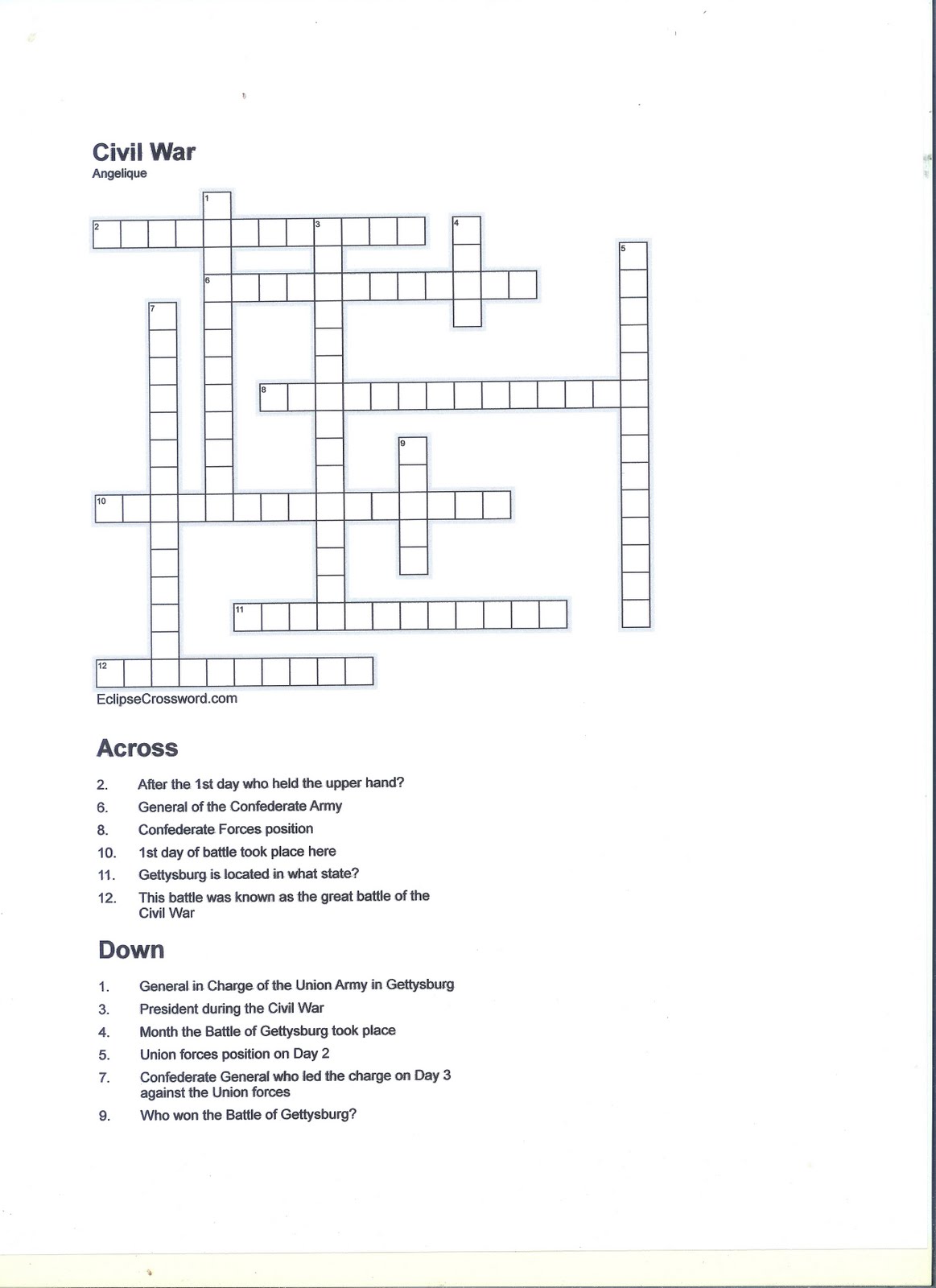 6 Historical Civil War Crossword Puzzles - Kitty Baby Love