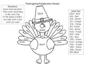 Thanksgiving Multiplication Color by Number