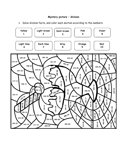 Free Printable Color By Number Division Worksheets