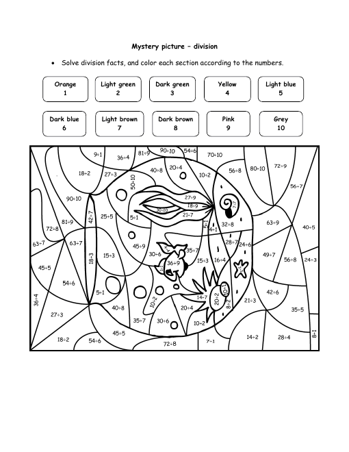 Free Color By Number Multiplication And Division Worksheets