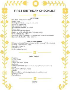 1st Birthday Party Checklist