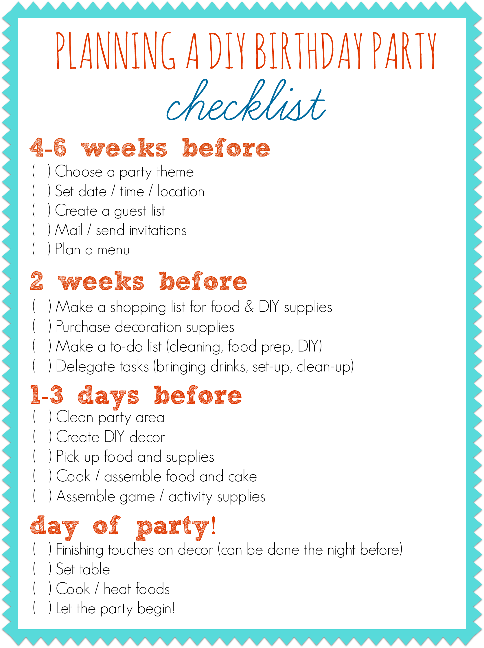 26 life easing birthday party checklists kitty baby love