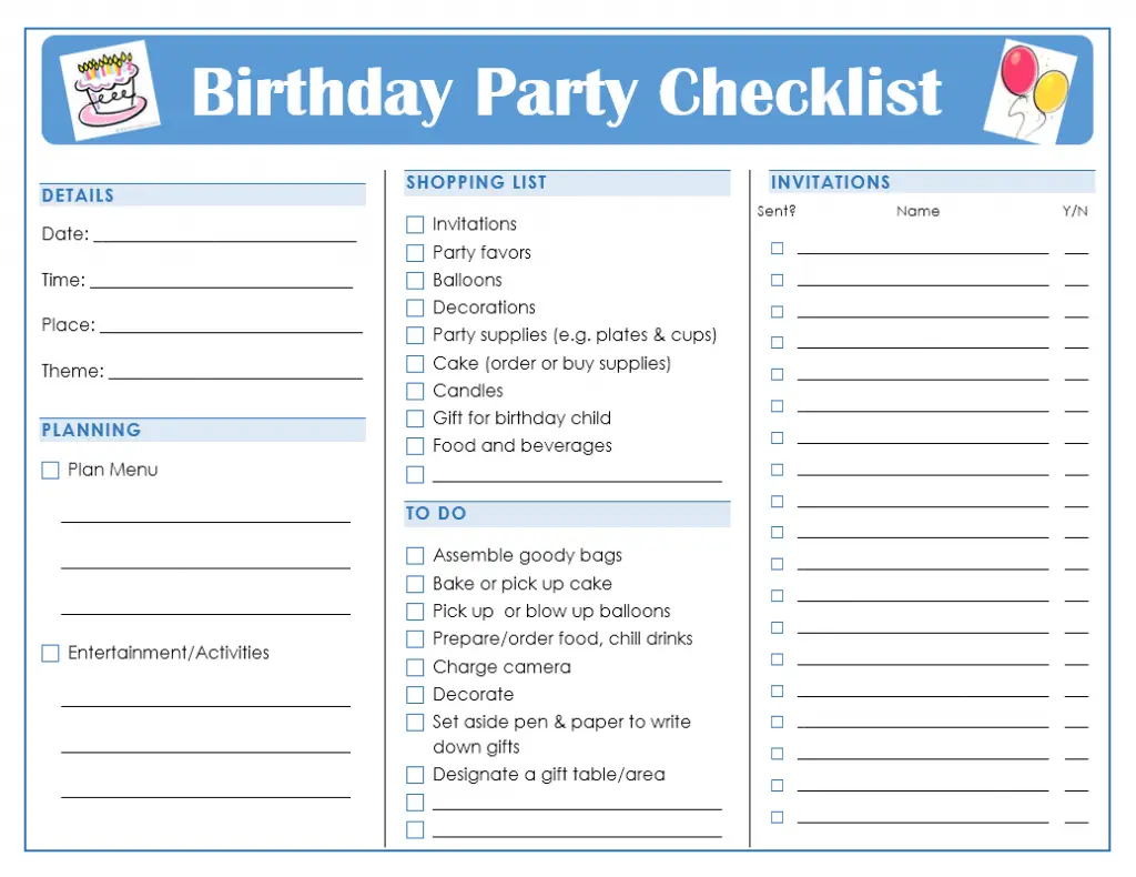 Free Printable Birthday Party Checklist