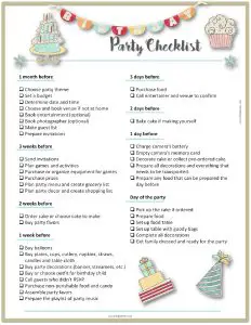 Birthday Party at the Park Checklist