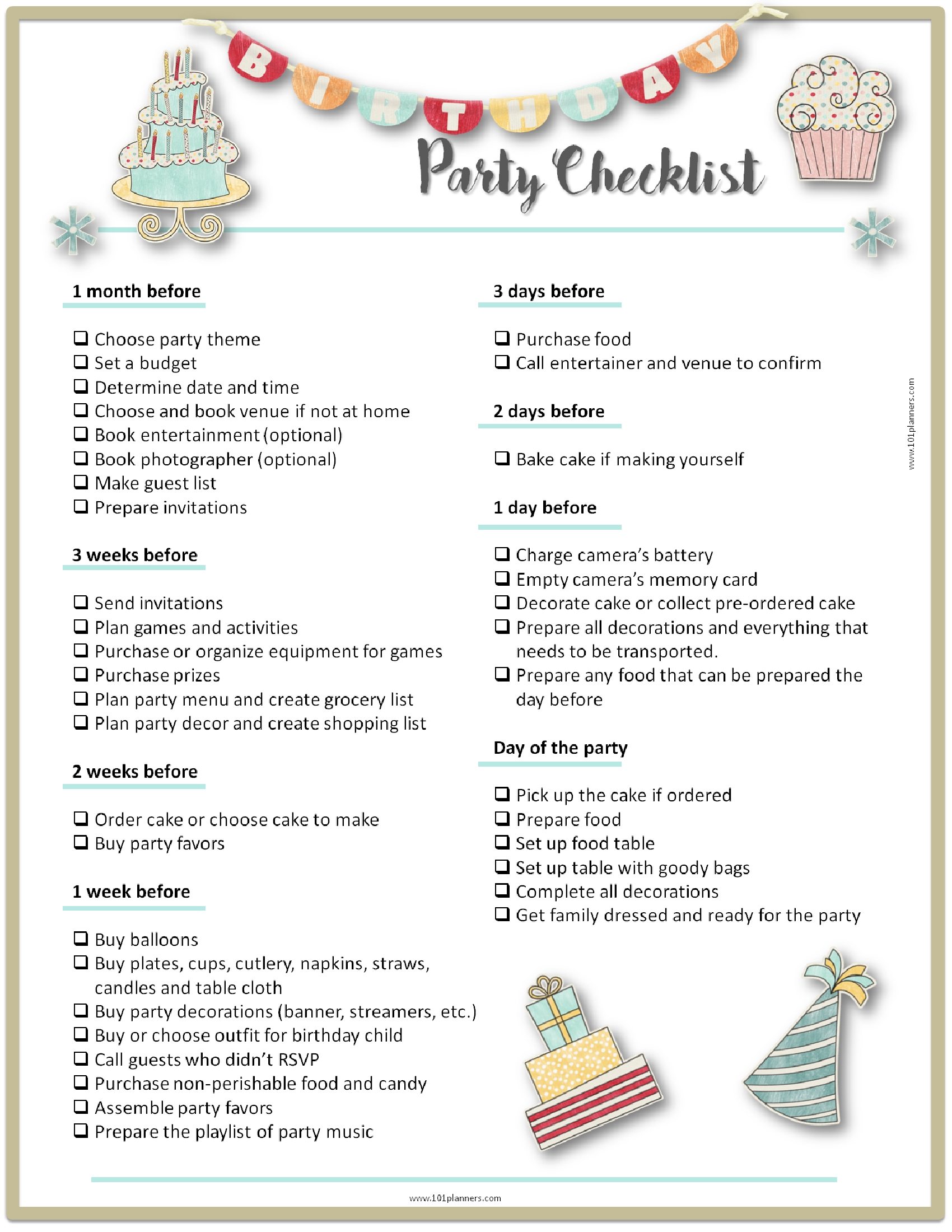 26 Life easing Birthday Party Checklists Kitty Baby Love