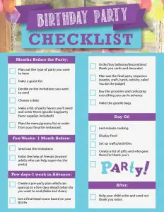 Checklist for 18th Birthday Party