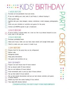 Child's Birthday Party Checklist