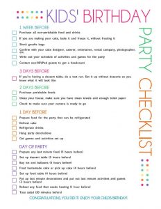 Child's Birthday Party Checklist