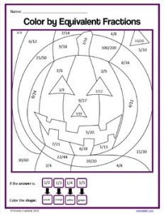 Halloween Color by Numbers Math Fractions
