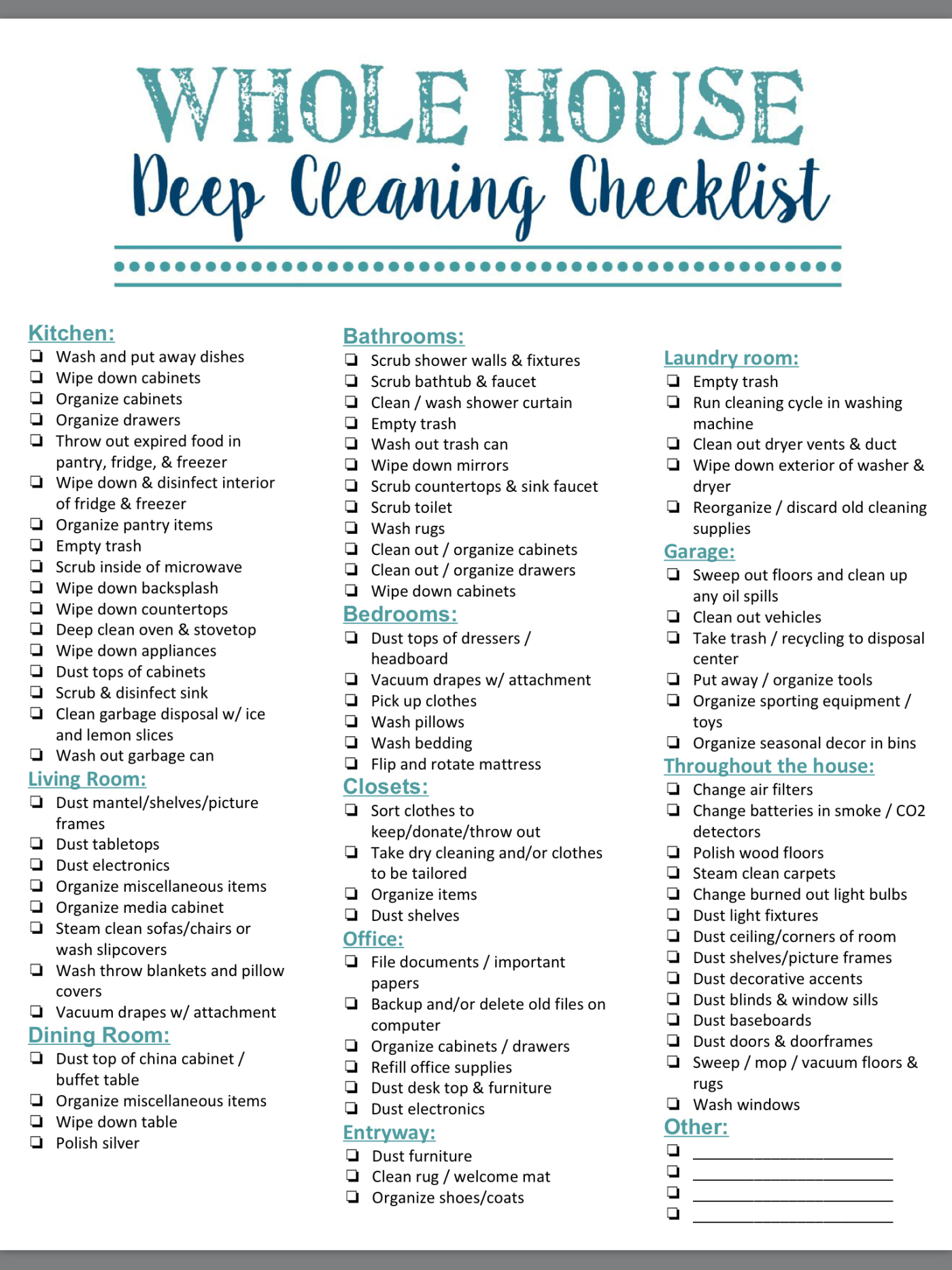 pdf professional house cleaning checklist printable