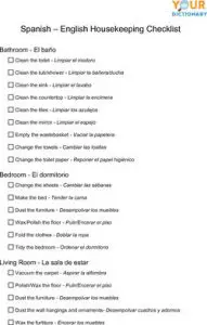 House Cleaning Checklist for Maid in Spanish