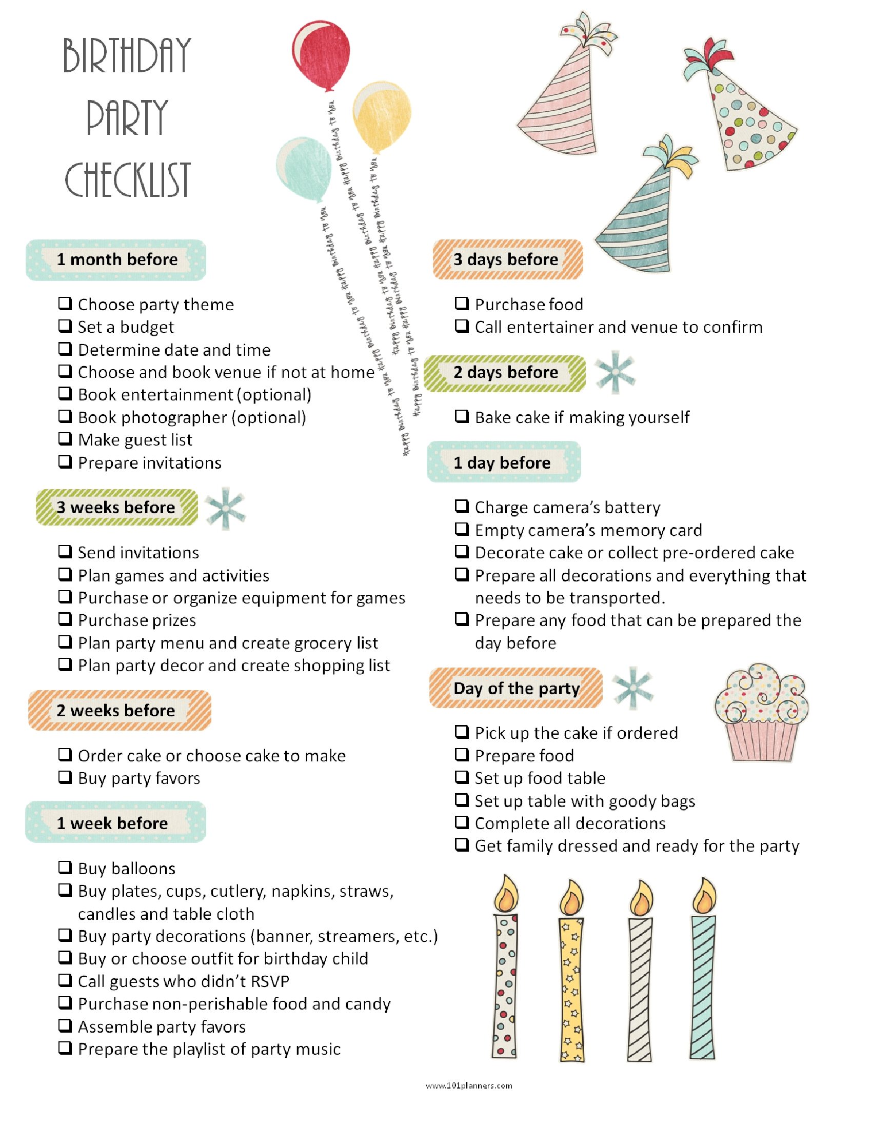 free printable party planner checklist