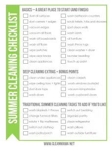 Summer House Cleaning Checklist