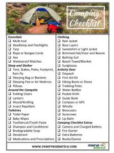 Trailer Camping Checklist