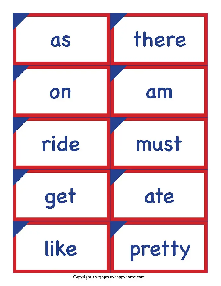 free printable sight words flash cards for kindergarten