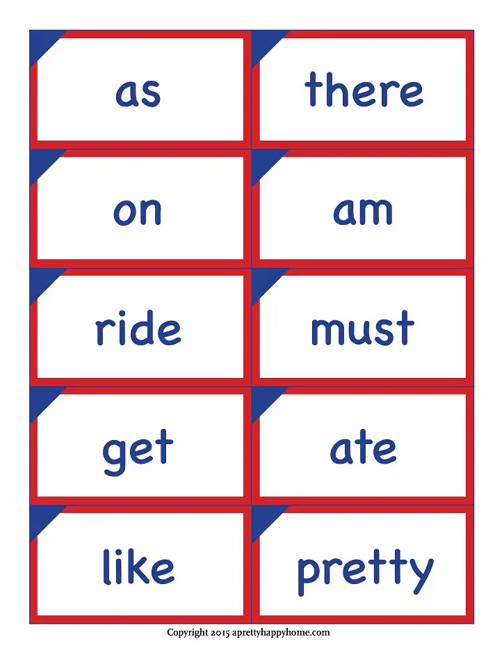 sight words flash cards printable