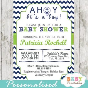 Blue And Green Nautical Baby Shower Invitations