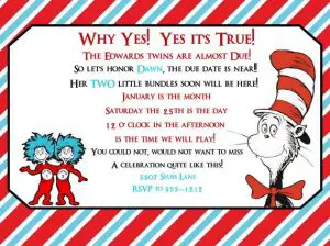 Cat in the Hat Twin Baby Shower Invitations