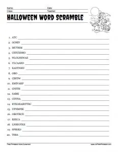 Difficult Halloween Word Scramble for Adults