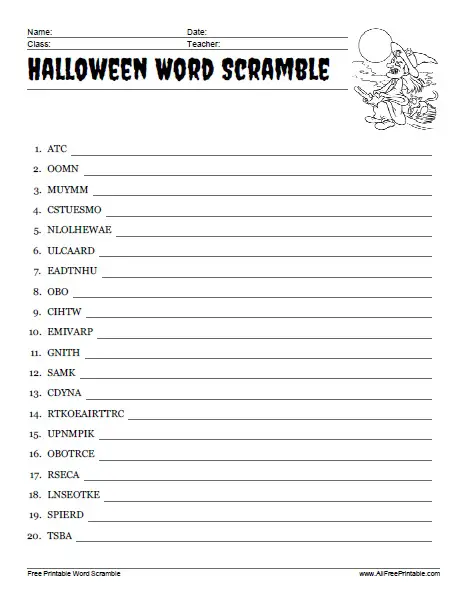 20 Spooky Halloween Word Scrambles | Kitty Baby Love