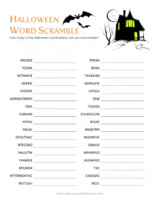 Free Halloween Scramble Word Games