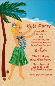 Girl Luau Birthday Party Invitations