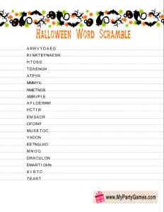 Halloween Movie Word Scramble