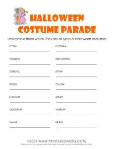 Halloween Word Scramble 4th Grade