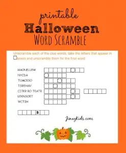 Halloween Word Scramble Easy