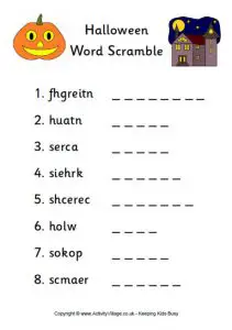 Halloween Word Scramble First Grade