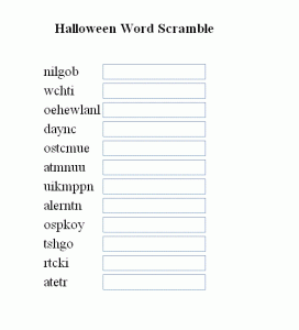 Halloween Word Scramble Hard