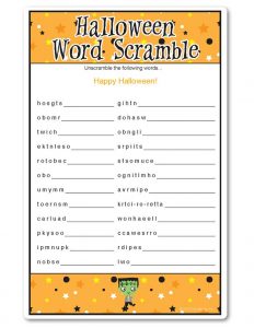 Halloween Word Scramble Middle School