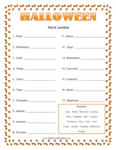 Halloween Word Scramble Puzzles