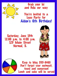 Hawaiian Luau Birthday Party Invitations