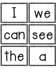 Kindergarten Sight Words Flash Cards Printable
