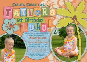 Luau Birthday Party Photo Invitations