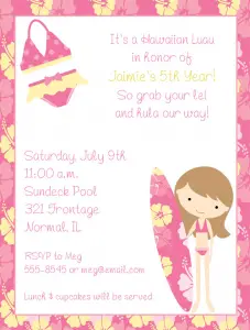 Luau Girl Birthday Party Invitations