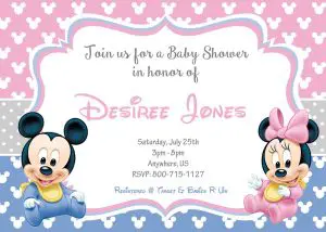 Minnie and Mickey Mouse Twin Baby Shower Invitations