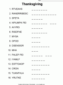 Printable Thanksgiving Word Scramble