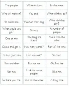 Sight Word Phrases Flash Cards